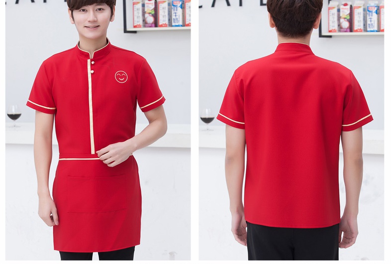 เสื้อพนักงานต้อนรับ เสื้อพนักงานโรงแรม เสื้อฟอร์มพนักงาน ชุดฟอร์มพนักงาน แดง ม่วง ดำ L-3XL F6011022 เสื้อ+กันเปื้อน