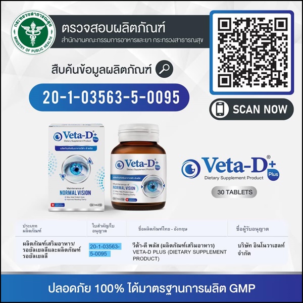 Veta-D วีต้าดี อาหารเสริมสำหรับดูแลดวงตา (ของแท้ ส่งฟรี)