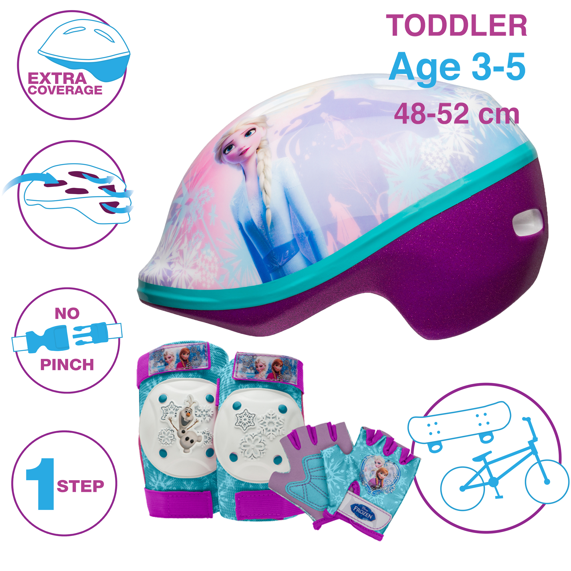 ชุดหมวกกันน็อค พร้อมถุงมือและสนับเข่า ลาย Disney's Frozen 2 Waterhorse Bike Helmet, Toddler 3+ (48-52 cm)