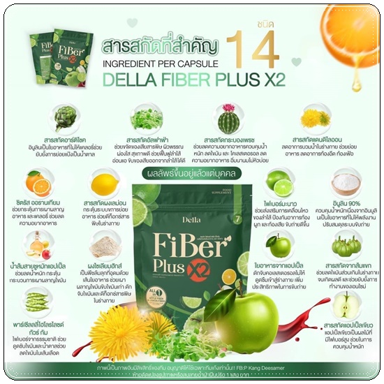 เดลล่า ไฟเบอร์ พลัส เอ็กซ์ทู Della Fiber Plus X2 ไฟเบอร์ซ้อฝัน (1แถม1)