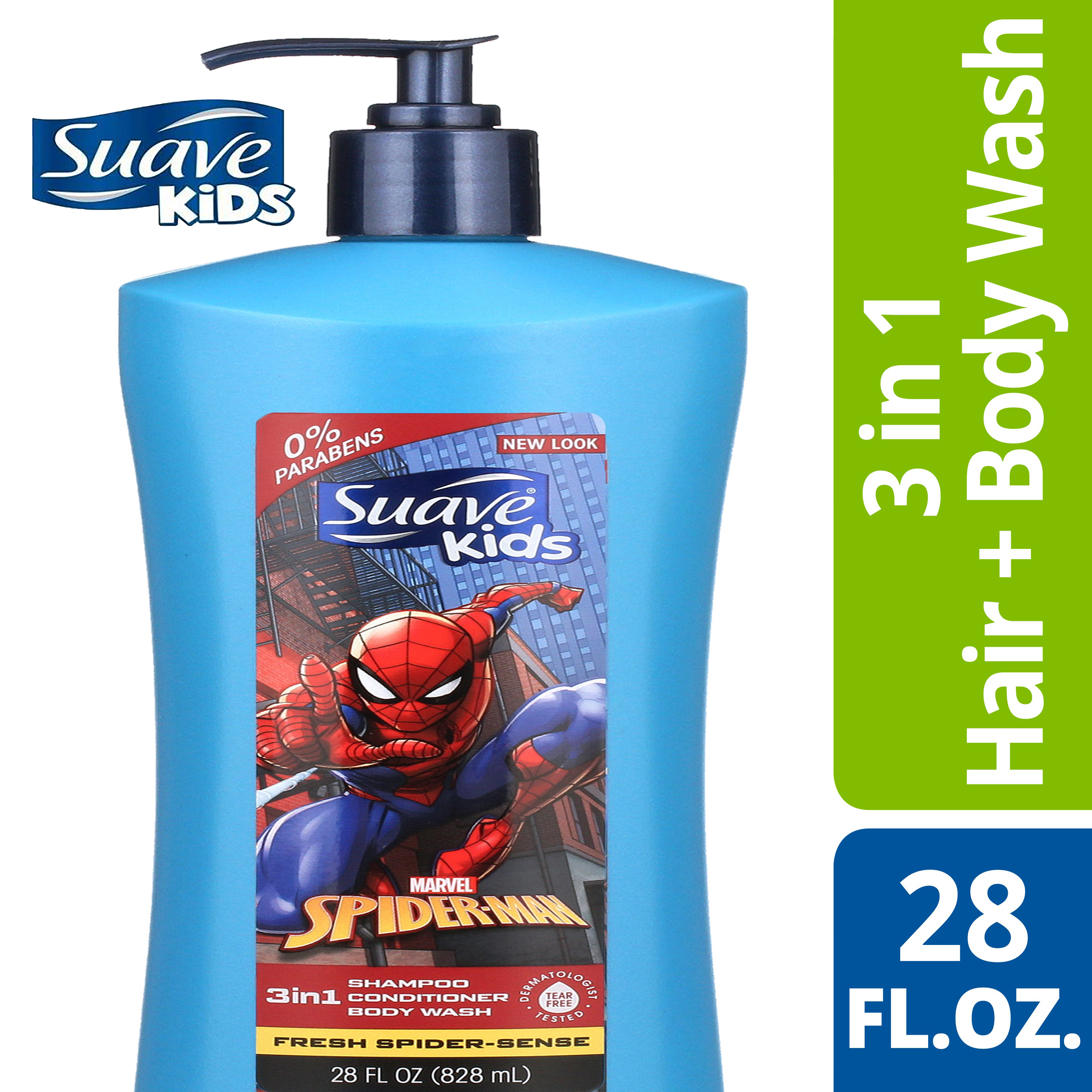 แชมพูสระผมสูตรอ่อนโยนสำหรับเด็ก Suave Kids Fresh Spider-Sense 3 in 1 Shampoo Conditioner Body Wash 28 ออนซ์