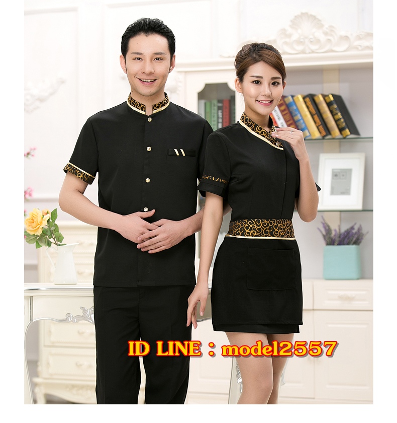 เสื้อฟอร์มพนักงานร้านอาหารกาแฟโรงแรม แขนสั้นผ้าฝ้ายคอจีน F6103006 ตัว
