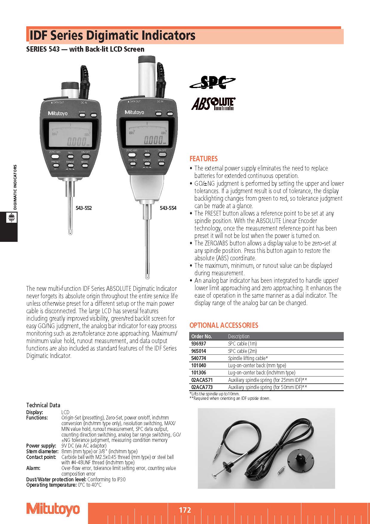IDF Series Digimatic Indicators SERIES 543 — with Back-lit LCD Screen