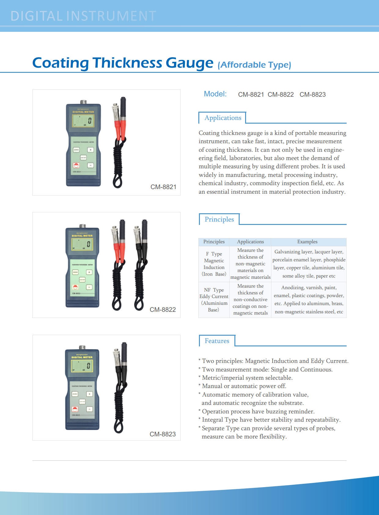 Landtek รหัส CM-8822 เครื่องวัดความหนาสีบนผิวเคลือบสำหรับโลหะ(F)และอโลหะ(N)พร้อมโพรบวัด,Digital coating thickness meter,range:0~1000µm,0~40mil