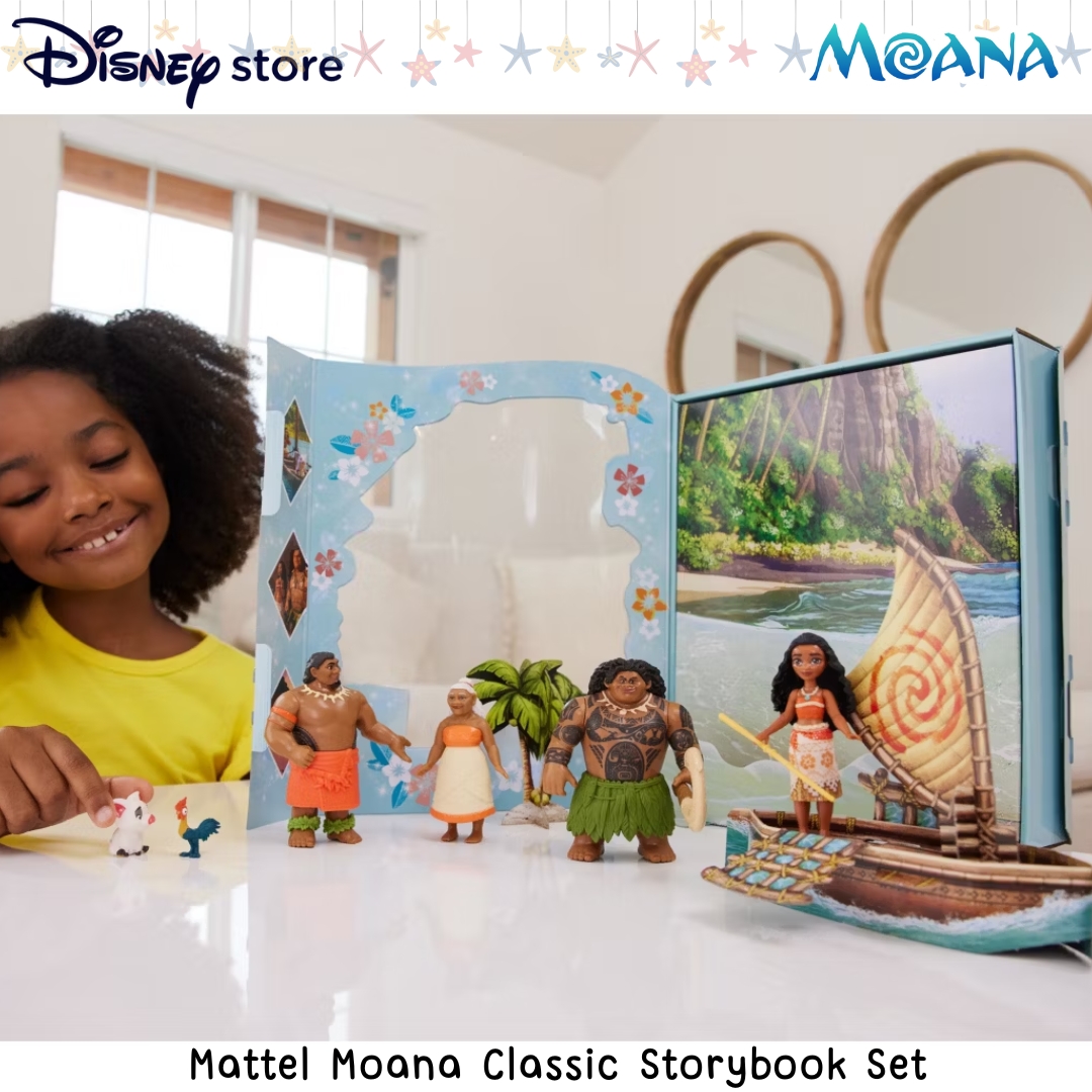 ใหม่ชุดฟิกเกอร์ ‼ นำเข้า 🇺🇸 👸Mattel Moana Storybook Set ชุดฟิกเกอร์ขนาดเล็กมาพร้อม ไม้พาย ของโมอาน่า และแพ็กเกจที่แปลงเป็นฉากหลังมหาสมุทร