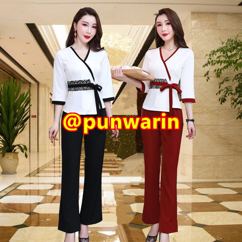 ชุดพนักงานนวดสปา ชุดพนักงานเสริมสวย ชุดทำงาน ชุดสูท สีภาพ S-3XL S6209006 ชุด