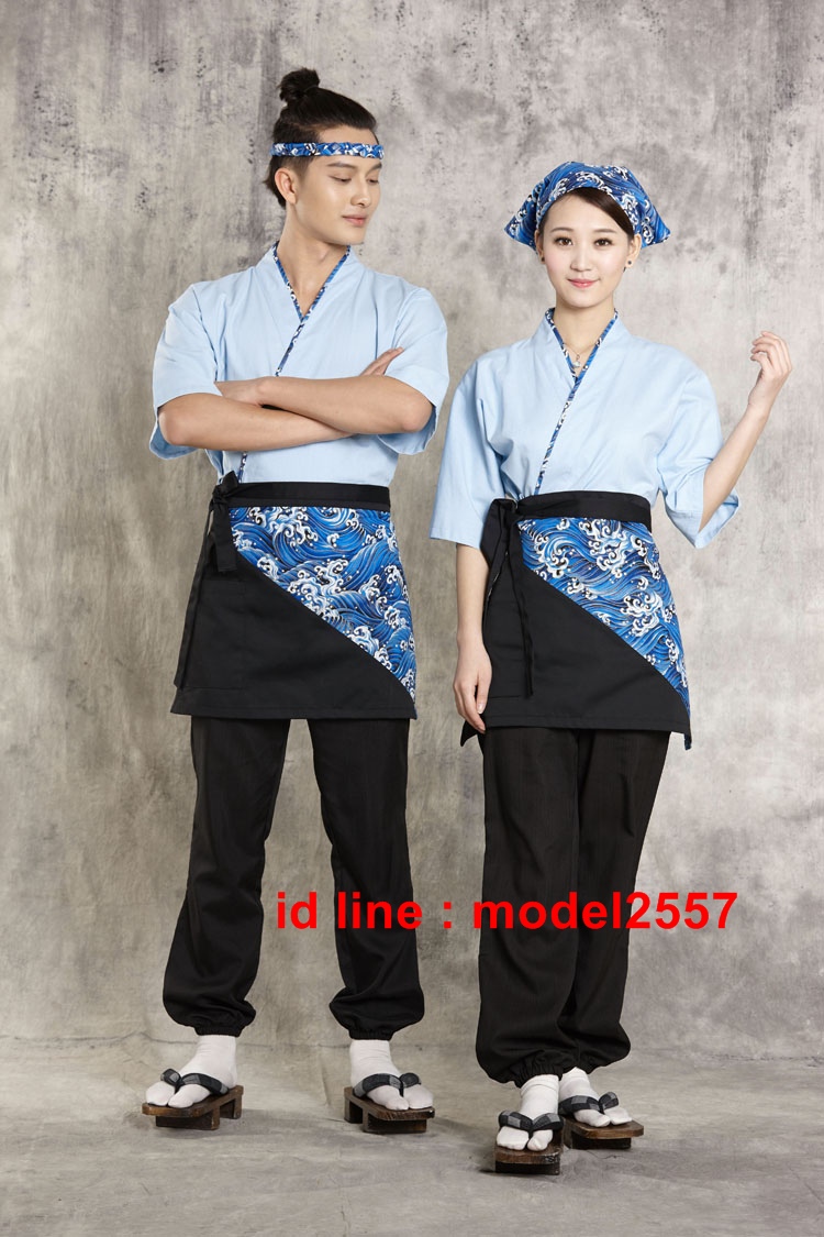 F6101008 ชุดผ้าฝ้ายซูชิกิโมโนสไตร์ญี่ปุ่น สำหรับห้องอาหารญี่ปุ่นเกาหลี เสื้อพนักงานต้อนรับ F6101008 ตัว