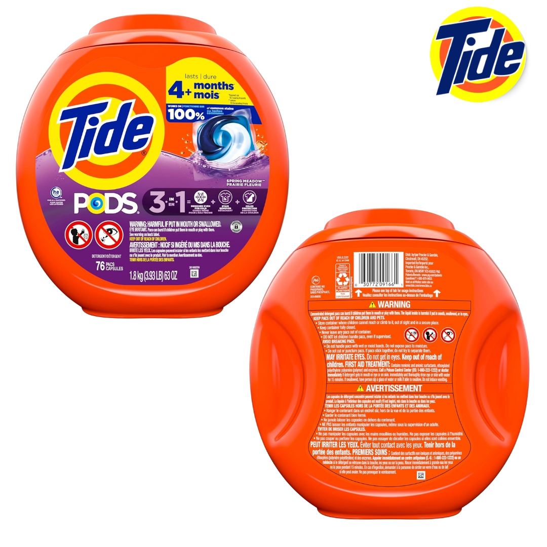 นำเข้า 🇺🇸 บอกลาความยุ่งยากในการตวงผงซักฟอก 🧺✨ Tide PODS 3-in-1 เม็ดเดียวจบ ครบทุกพลังซักกลิ่น Spring Meadow หอมสดชื่นติดทน คุ้มค่า