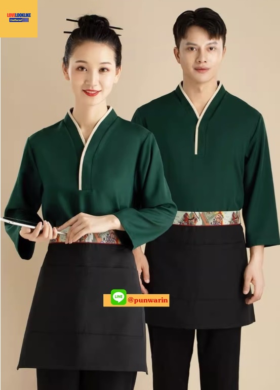 G6202006 เสื้อพนักงานร้านอาหารญี่ปุ่น เกาหลี เสื้อกิโมโน ร้านอาหารญี่ปุ่น สีภาพ S M L XL 2XL 3XL G6607001 ตัว