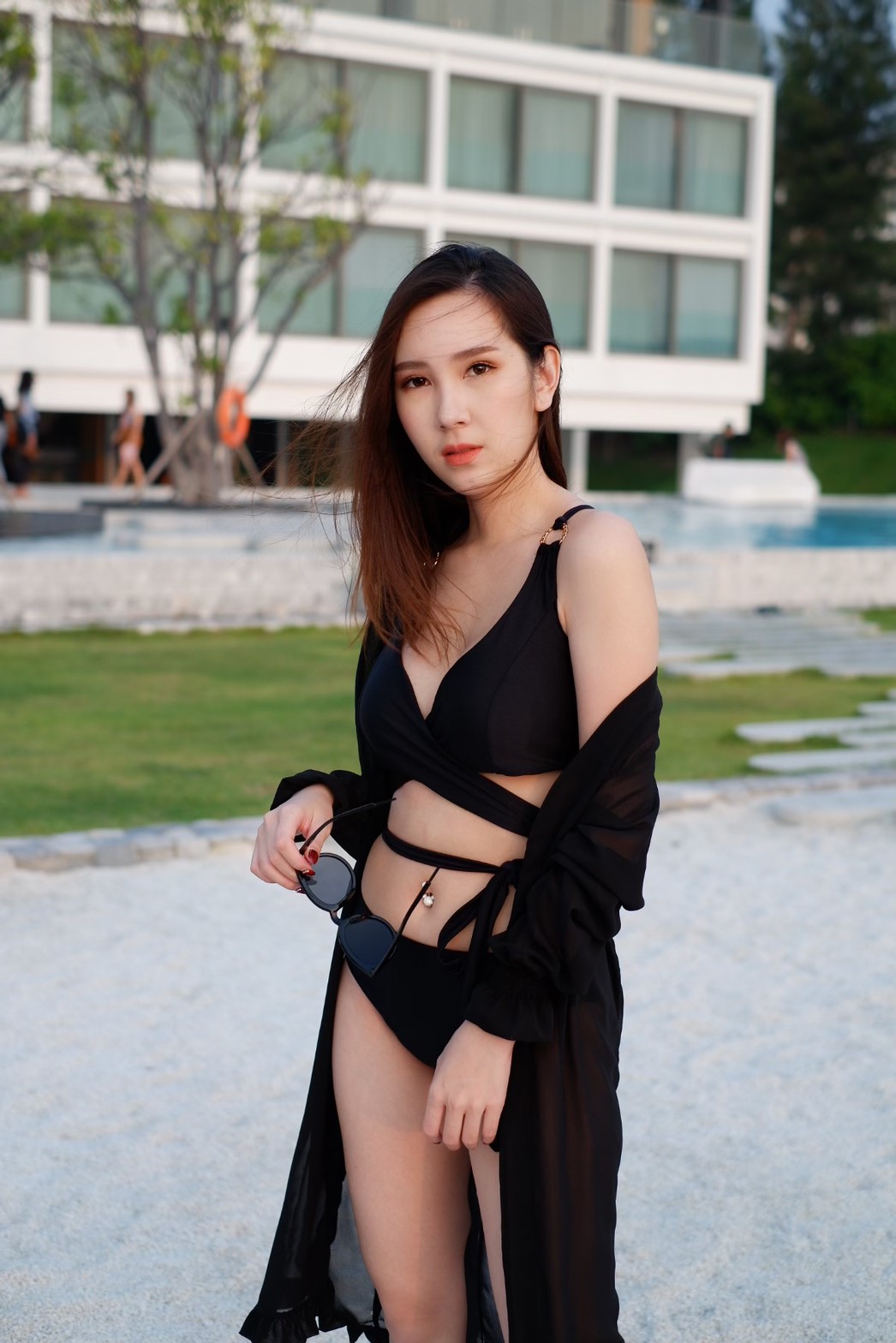 [Size S, M] ชุดว่ายน้ำทูพีช กางเกงบิกินี่ สีดำเงา (shiny Black)