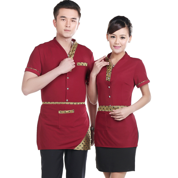F6002001 ชุดฟอร์มพนักงานเสริฟร้านอาหารกาแฟโรงแรม แขนสั้นผ้าฝ้ายกระดุมหน้า (พรีออเดอร์) รอสินค้า 3 อาทิตย์หลังโอน F6002001 ตัว
