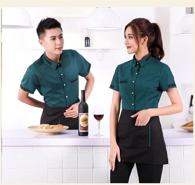 F6105010 เสื้อฟอร์มพนักงานต้อนรับ เสริฟร้านอาหารกาแฟโรงแรม แขนสั้น เขียว ดำ แดง L,XL,XXL,3XL F6105010 ตัว