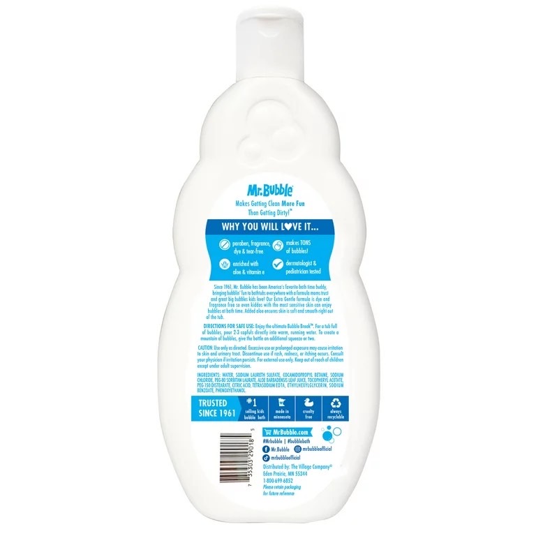 Made in USA 🇺🇸 สบู่ทำฟอง สูตรผิวแพ้ง่าย Mr. Bubble Extra Gentle Fragrance Free Bubble Bath for Children, 16 fl oz