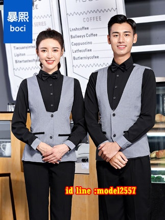 N6109006 ชุดพนักงานไนท์คลับ,Night wear,Tooling Bar Waiter,ชุดพนักงานบาร์,ชุดพนักงานโรงหนัง,ชุดพนักงานโรงละคร ดำ เทา M-4XL N6109006 ชุด