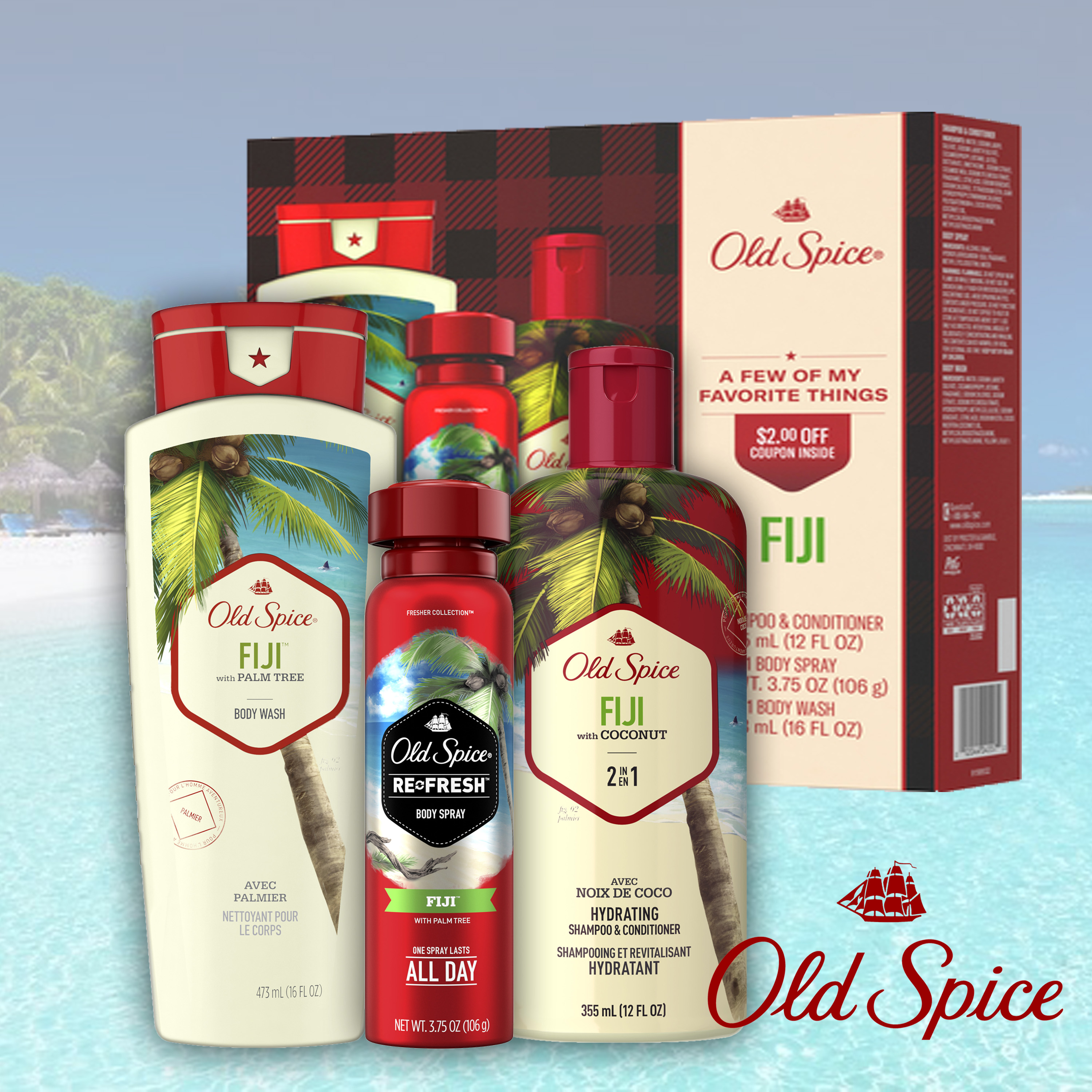 เซ็ทเจลอาบน้ำ Old Spice Fiji- 3 Piece Mens Gift Set, Shower Gel and Deodorant Spray ราคา 790 บาท รวมส่ง