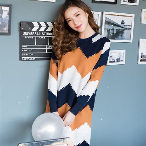 ๋QW6008002 เสื้อไหมถักญี่ปุ่นลายเรขาคณิตสวมหัวคอกลม (พรีออเดอร์) รอ 3 อาทิตย์หลังโอน QW6008002 ชิ้น