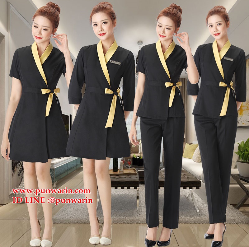 ชุดพนักงานนวดสปา ชุดพนักงานเสริมสวย ชุดทำงาน ชุดสูท สีภาพ S-3XL S6307002 ชุด