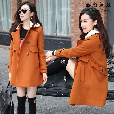 CW6111001 เสื้อโค้ทกันหนาวสีส้มสด ผ้าผสมขนสัตว์ ส้ม S M CW6111001 ตัว