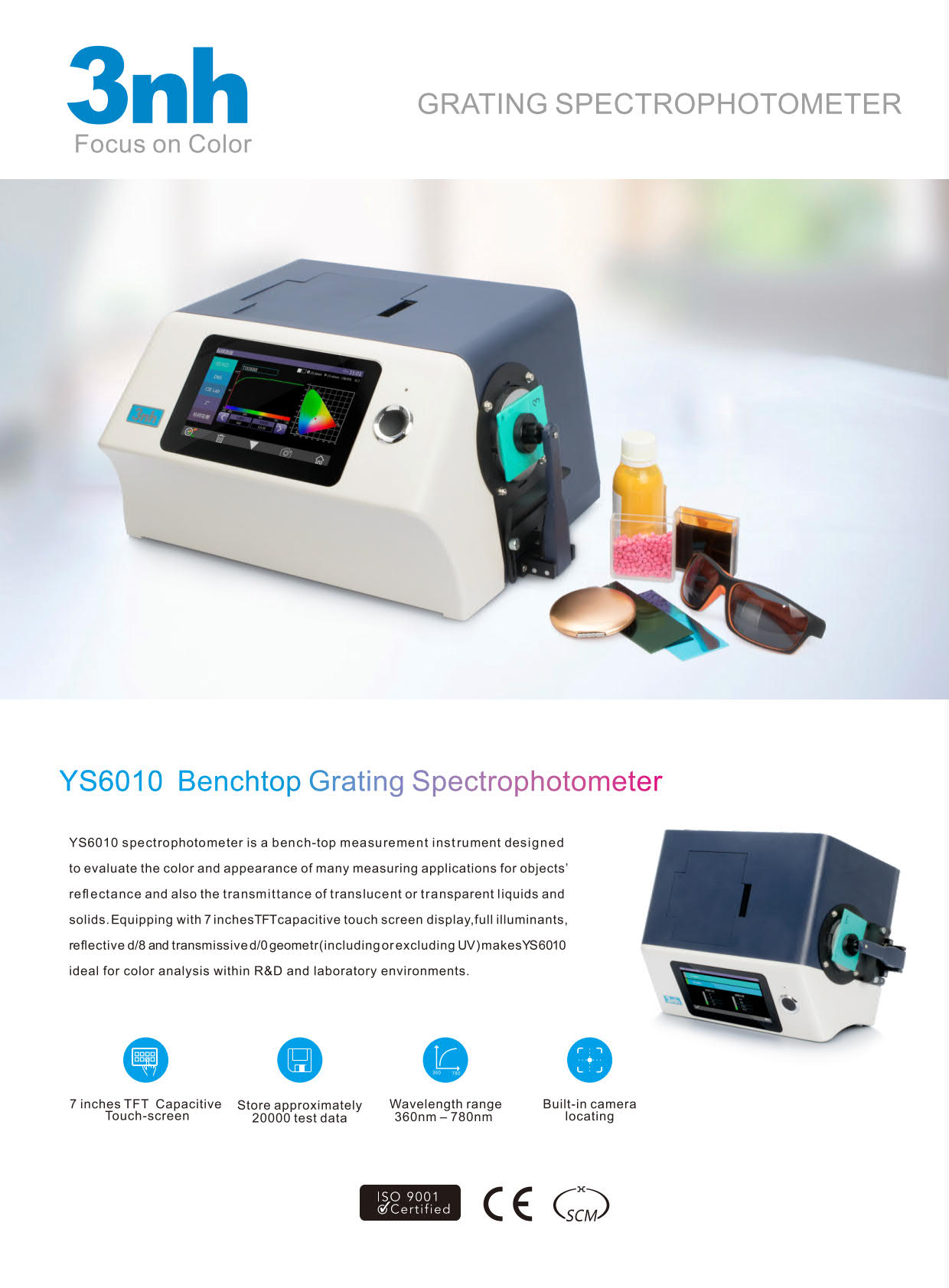 3nh รุ่นYS6010เครื่องวัดสีเเบบตั้งโต๊ะBenchtop Color Haze Meter/Single Aperture:Ø25.4mm(Wavelength Range360～780nm:10nm)