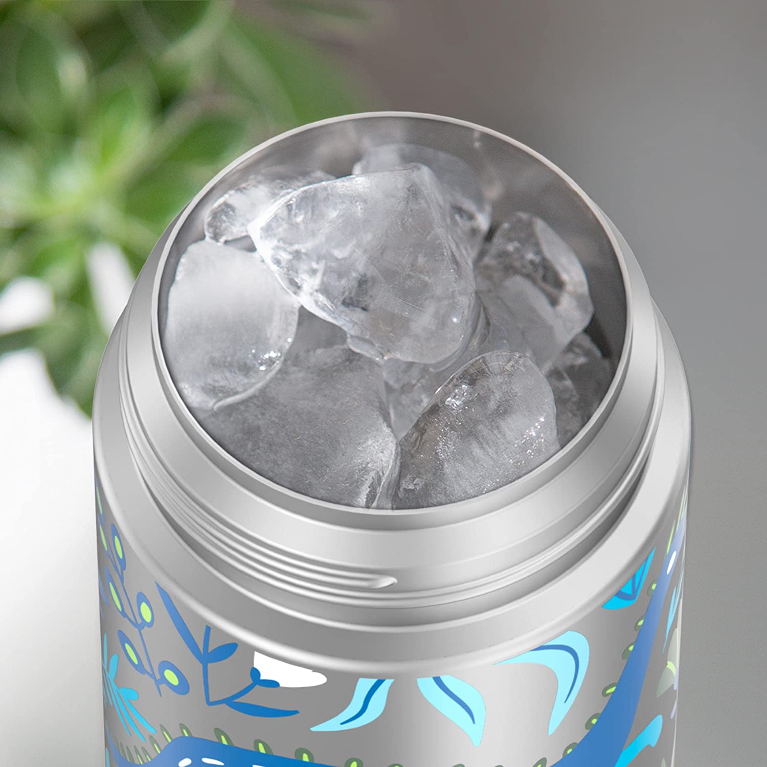 กระติกดูดน้ำแตนเลสหุ้มฉนวนสุญญากาศยี่ห้อ Thermos ของแท้ขนาด 12 ออนซ์ ลาย Dinosaur Kingdom ราคา 990 - บาท