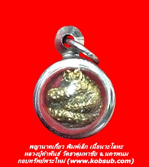 พญานาคเกี้ยว พิมพ์เล็ก เนื้อนวะโลหะ หลวงปู่คำพันธ์ วัดธาตุมหาชัย