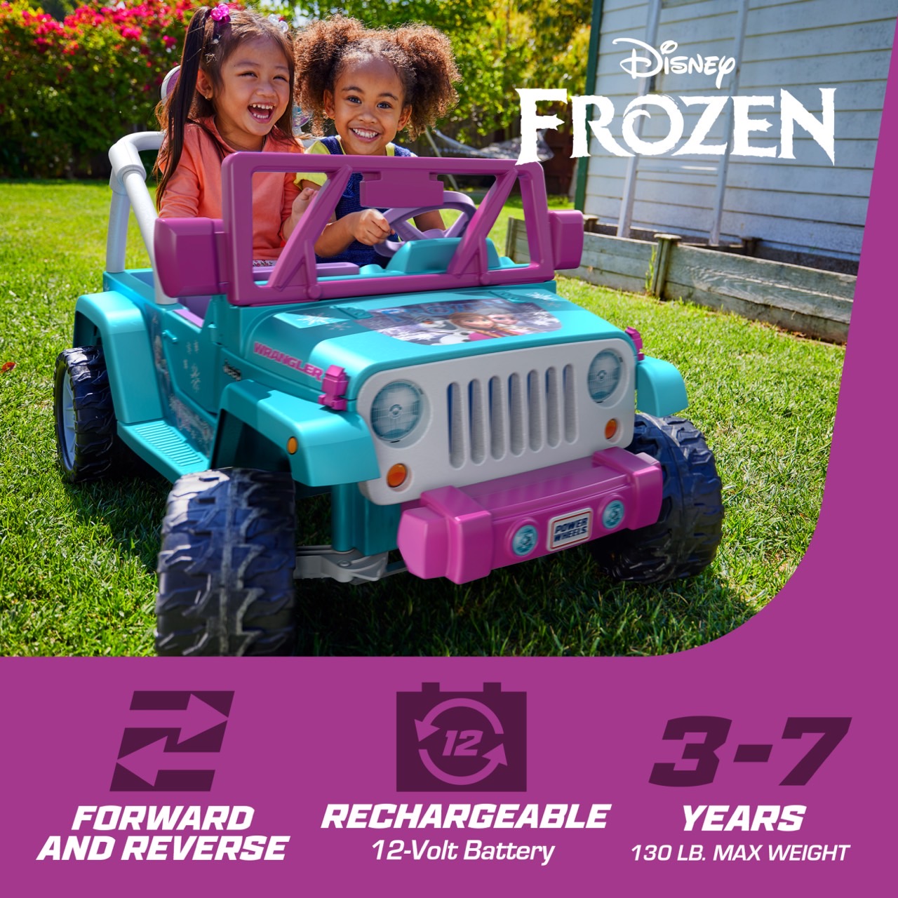 🎉New🎉 ว้าวมากแม่!! รถแบตเตอรี่เด็ก โฟรเซ่น 2 ที่นั่ง Power Wheels Disney Frozen Jeep
