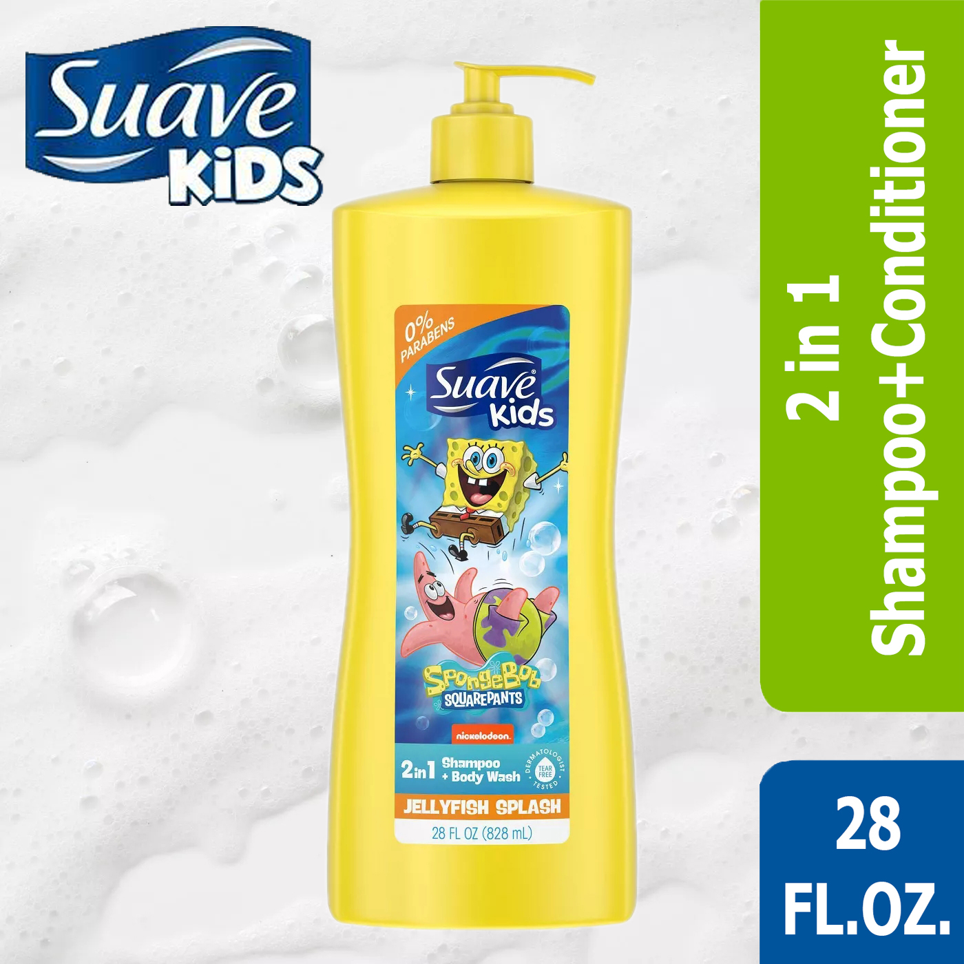 ครีมอาบน้ำและสระผมเด็กสูตรอ่อนโยน Suave Kids SpongeBob Squarepants Jellyfish Splash 2-1 Shampoo & Body Wash ราคา 500 บาท