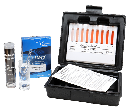 CHEMets รหัส K-5510A ชุดทดสอบคุณภาพน้ำค่าไฮโดรเจนเปอร์ออกไซด์,Hydrogen Peroxide Visual High Range Kit,Meas.range:0～50&60～600ppm