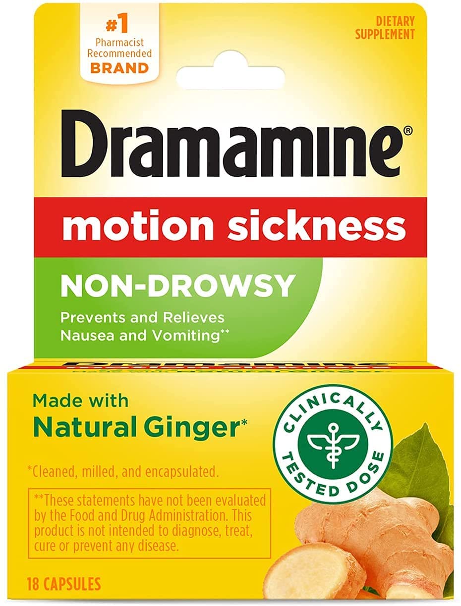 "New Packaging “Dramamine NonDrowsy Naturals With Ginger Motion Sickness Relief Capsules 18 Tabs