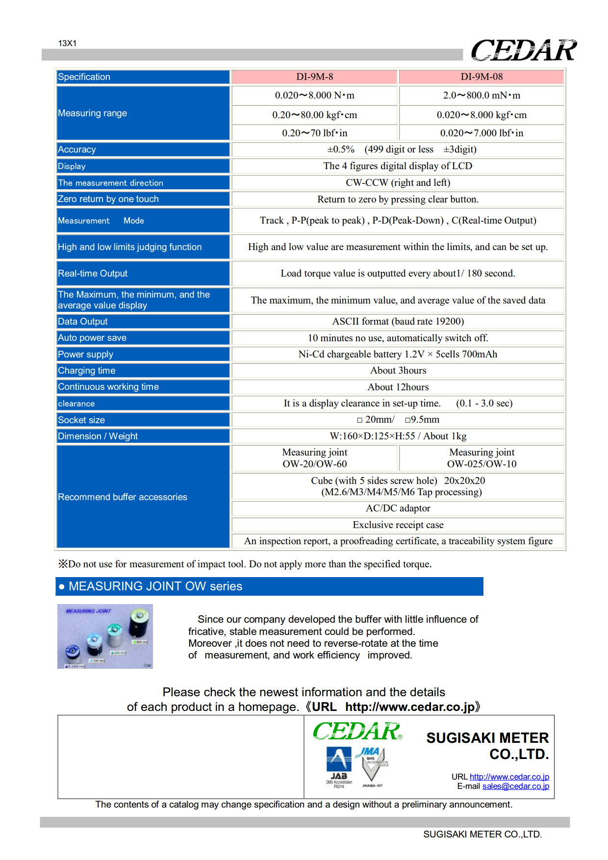 Cedar รุ่นDI-9M-8เครื่องทดสอบแรงบิดแสดงผลแบบดิจิตัลสำหรับไขควงไฟฟ้า,Digital Torque Tester,Meas.range:0.020～8N.m.