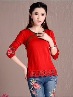 UM5804002 เสื้อยืดเกาหลี แขนยาวคอวี ย้อนยุด พิมพ์ดอกไม้หวาน M-4XL(พรีออเดอร์) รอ 3 อาทิตย์หลังโอนเงิน UM5804002 ตัว