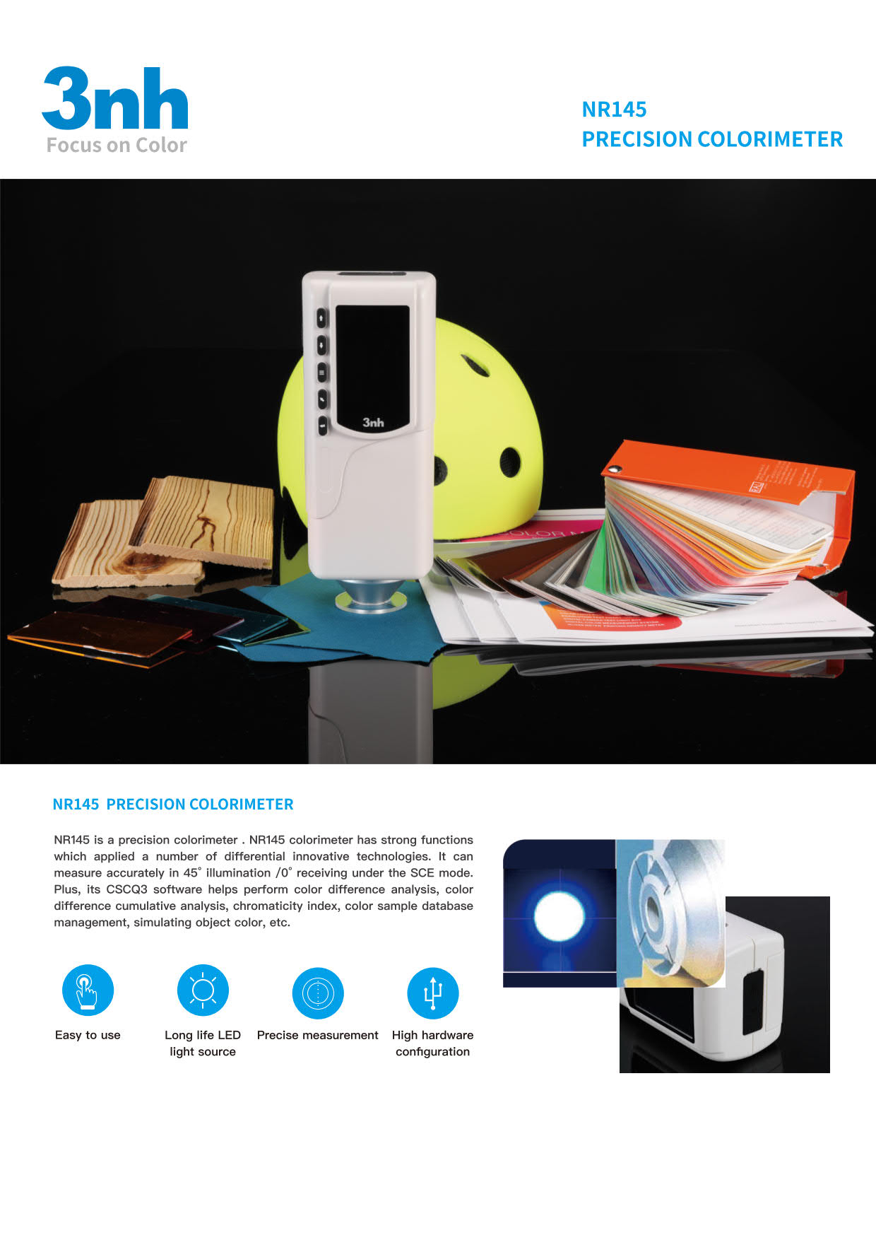 3nh รุ่นNR-145เครื่องวัดสีที่มีความแม่นยำสูงแบบพกพา(45°มุมการวัด)Precision Colorimeter,Geometry45°/0°,ApertureØ8mm