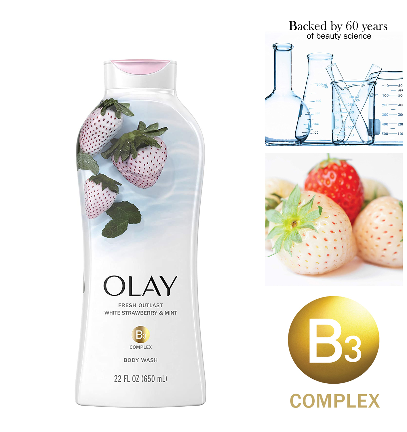 Olay Fresh Outlast Cooling White Strawberry & Mint Body Wash, 22 oz