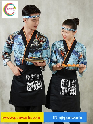 ชุดซูชิกิโมโนสไตร์ญี่ปุ่นเสริฟ สำหรับห้องอาหารญี่ปุ่นเกาหลีจีน เสื้อเชฟ พ่อครัว บริกร สีภาพ S M L XL XXL G6412002 เสื้อตัวเดียว