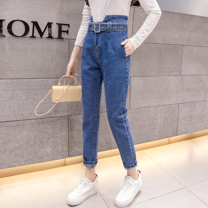 JW6202004 แฟชั่นกางเกงยีนส์เอวสูงเกาหลีย้อนยุควินเทจแนวสุดๆ ฟ้า น้ำเงิน S M L XL JW6202004 ตัว