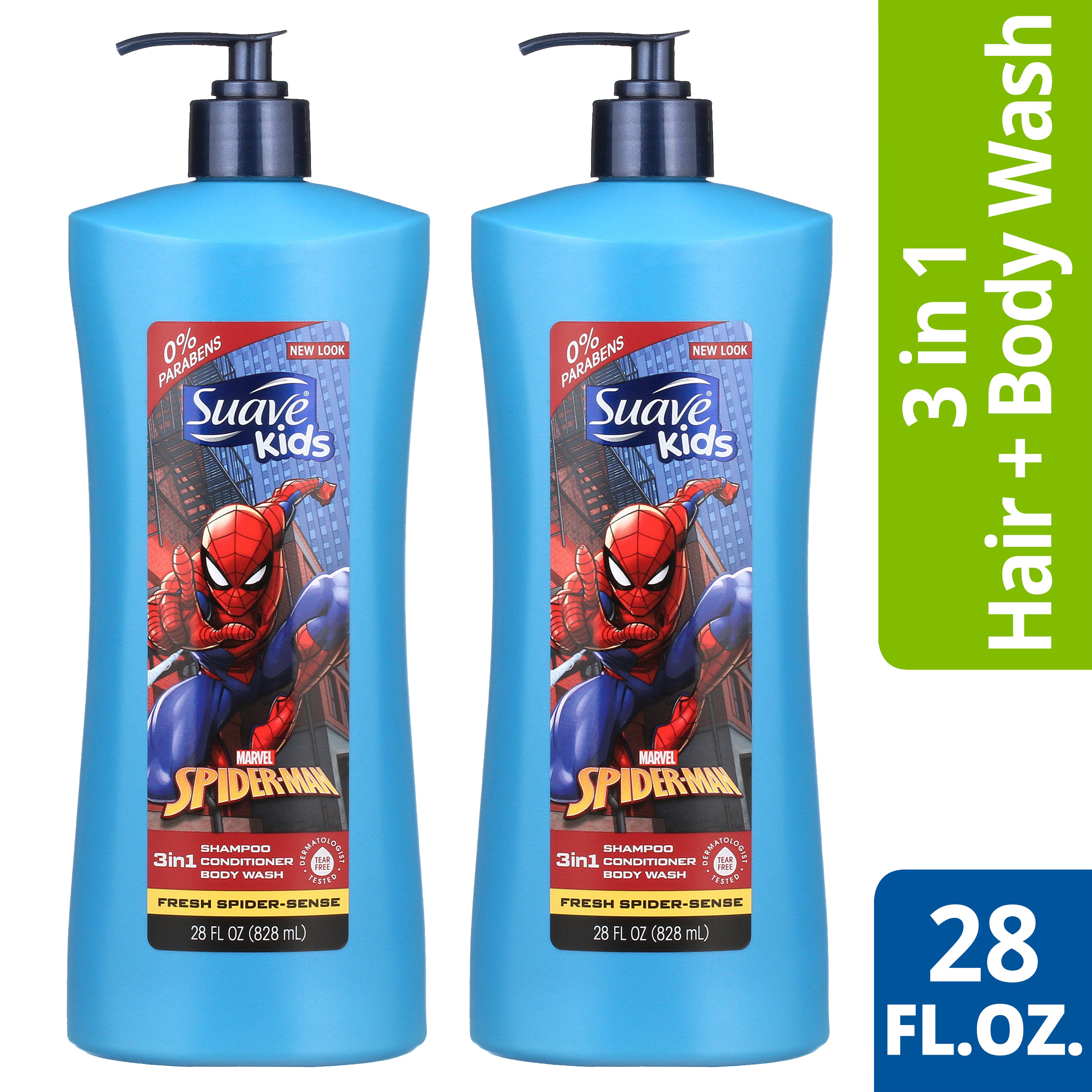 แชมพูสระผมสูตรอ่อนโยนสำหรับเด็ก Suave Kids Fresh Spider-Sense 3 in 1 Shampoo Conditioner Body Wash 28 ออนซ์
