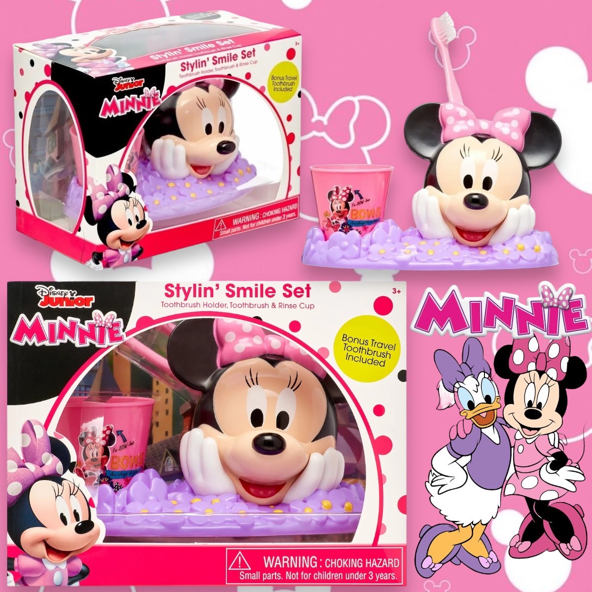 นำเข้า 🇺🇸 เซ็ทแปรงสีฟัน-มินนี่เมาส์Disney Junior Minnie 3-Piece Stylin? Smile Toothbrush and Holder Set , ราคา 690 บาท