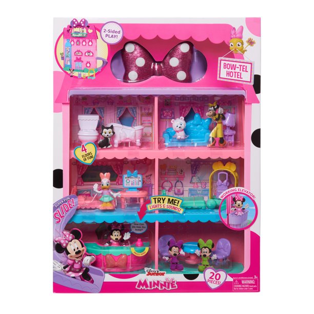 บ้านตุ๊กตา Minnie Mouse Bow-Tel Hotel ชุดของเล่น 2 ด้านมีไฟ มีเสียง และลิฟต์ 20 ชิ้น "ลิขสิทธิ์แท้" ราคา 4,120 - บาท