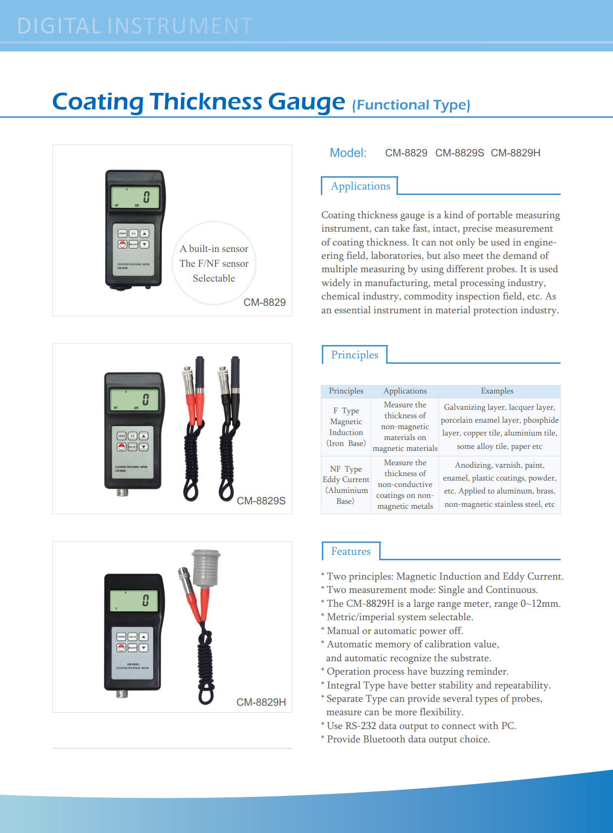 Landtek รุ่นCM-8829Nเครื่องวัดความหนาสีบนผิวเคลือบแบบอโลหะ(N)Digital Coating Thickness Meter0～1250um/0～50mil