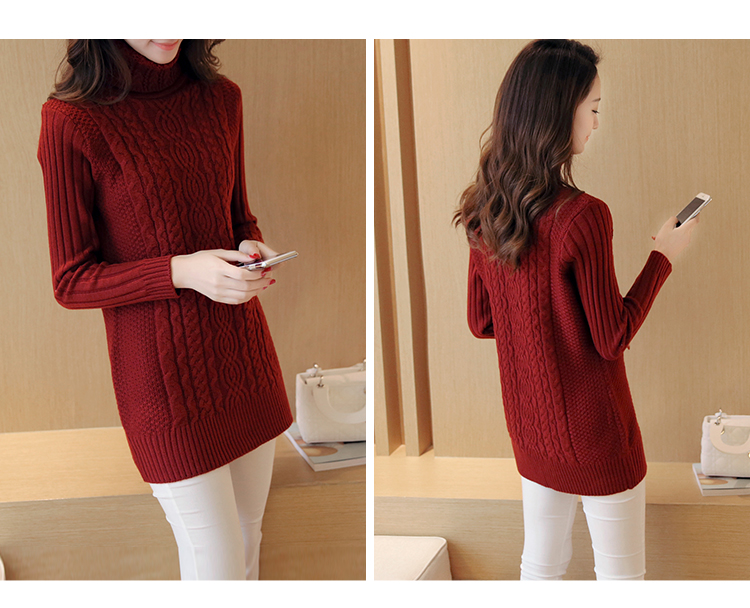 QW6010001 เสื้อไหมพรมถักกันหนาวคอเต่าสีน้ำตาลเข้มแขนยาว (พร้อมส่ง) ไวน์แดง F QW6010001 ตัว
