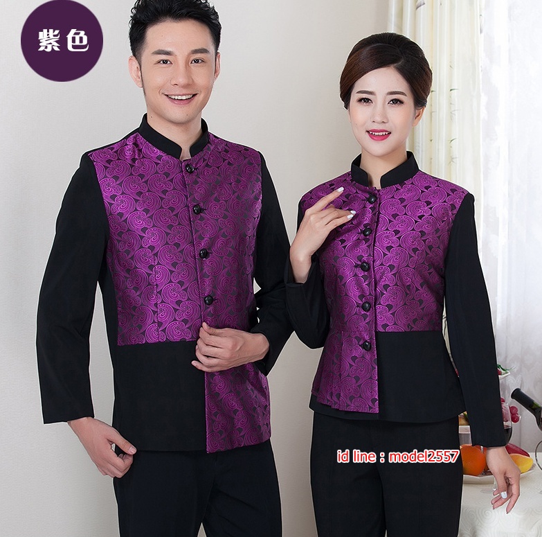 F6108006 เสื้อพนักงานต้อนรับพนักงานเสริฟพนักงานโรงแรมเสื้อพนักงานรีสอร์ท แดง ม่วง ทอง L,XL,XXL,3XL F6108006 ตัว