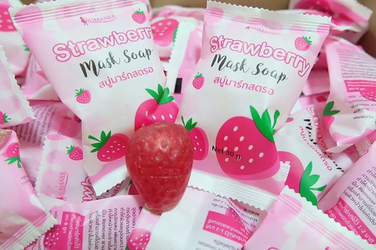 สบู่มาร์คสตอ Strawberry Mask Soap
