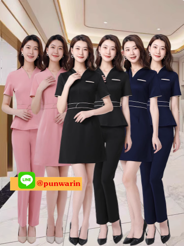 ชุดพนักงานนวดสปา ชุดพนักงานเสริมสวย ชุดทำงาน ชุดสูท ชมพูอ่อน,น้ำเงิน S-4XL S6105003 ชุด