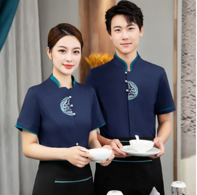 เสื้อฟอร์มพนักงานร้านอาหารกาแฟโรงแรม แขนสั้น แดง ดำ ม่วง L-4XL F6705022 เสื้อ ** ขั้นต่ำ 2 ตัว