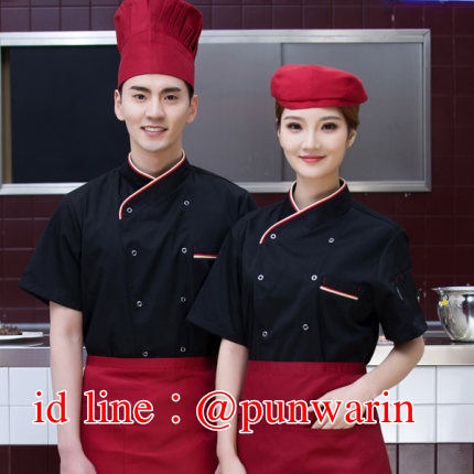 เสื้อเชฟ เสื้อพ่อครัว เสื้อแม่ครัว เสื้อพนักงานทำอาหาร เสื้อกุ๊ก แขนสั้น ขาว ดำ แดง M-3XL C6212001 เสื้อตัวเดียว