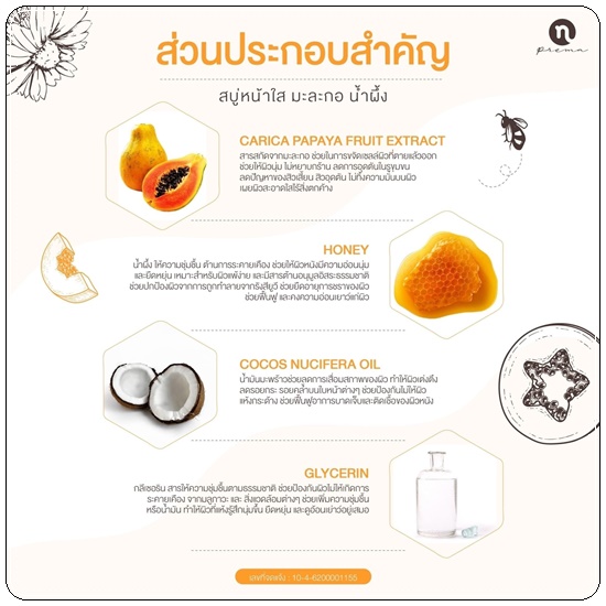 สบู่หน้าใส มะละกอน้ำผึ้ง Papaya Honey Soap N-PREMA (แพคเกตใหม่)