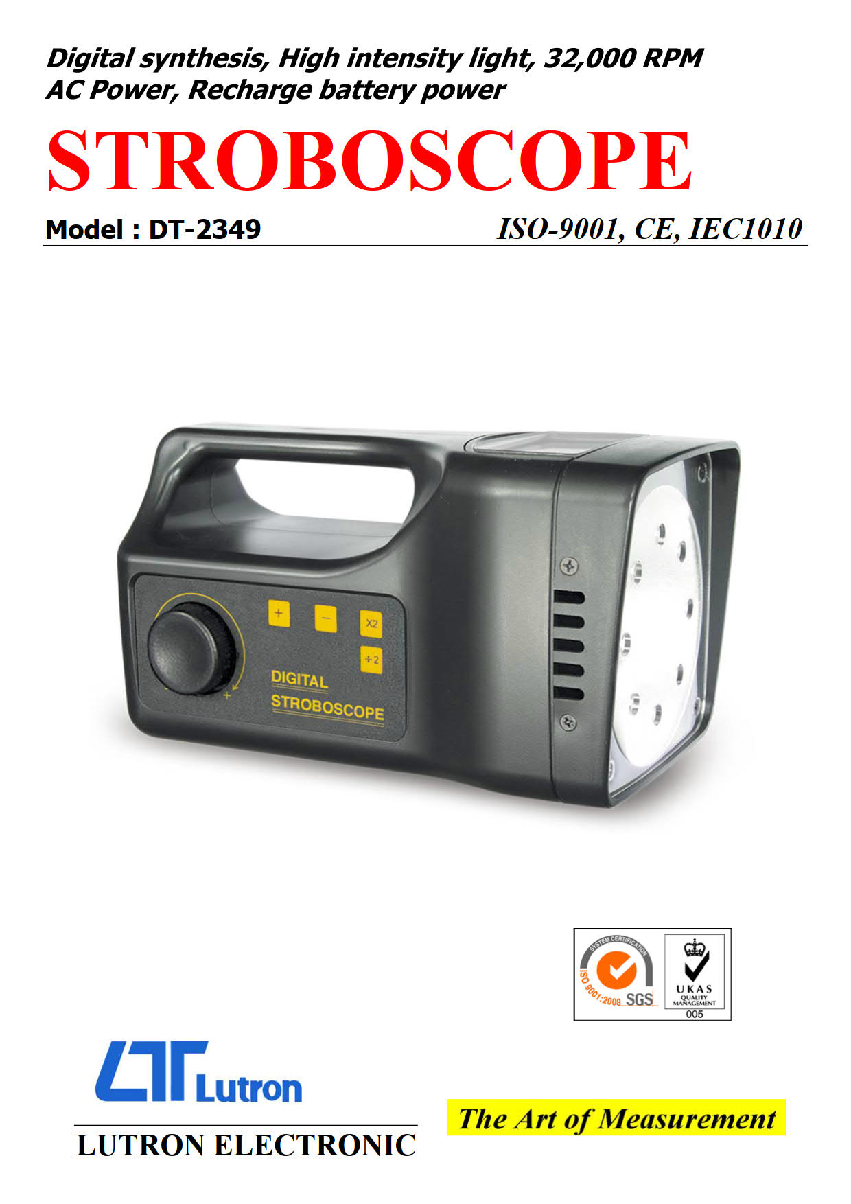 Lutron รุ่นDT-2349เครื่องวัดความเร็วรอบแสดงผลแบบดิจิตัล,Stroboscope,digital synthesis,high intensity light,meas.range:60～32,000RPM.