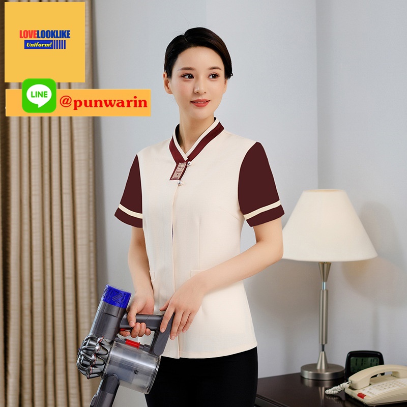 เสื้อพนักงานทำความสะอาด เสื้อแม่บ้าน เสื้อแม่บ้านโรงแรมรีสอร์ท น้ำเงิน ฟ้า เบจ L-5XL D6404003 ตัว