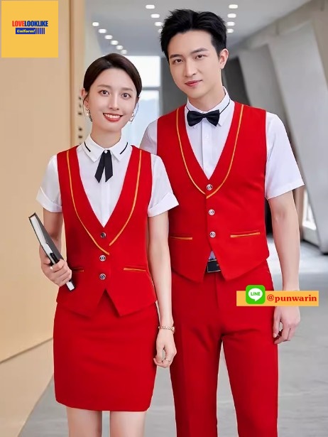 ชุดสูท ชุดแอร์โอสเตส ชุดพนักงานคลินิกความงาม ชุดพนักงานออฟฟิศ ชุดพนักงานต้อนรับ ชุดพนักงานต้อนรับโรงแรมแคชเชียร์ ชุดประชาสัมพันธ์ เสื้อกั๊กพนักงาน แดง กรมท่า ดำ S-4XL NL6801001 เสื้อกั๊กตัวเดียว