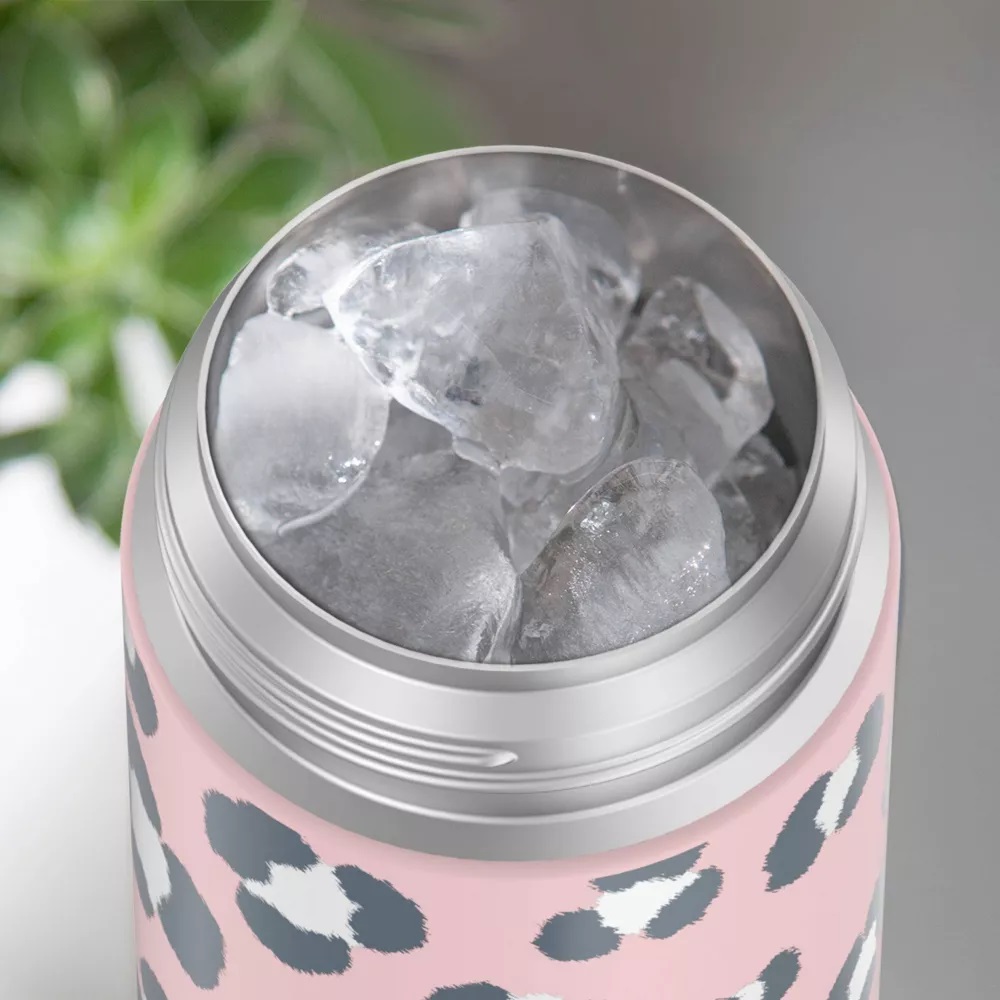 กระติกดูดน้ำแตนเลสหุ้มฉนวนสุญญากาศยี่ห้อ Thermos ของแท้ขนาด 12 ออนซ์ ลาย Black Animal Print ราคา 990 - บาท